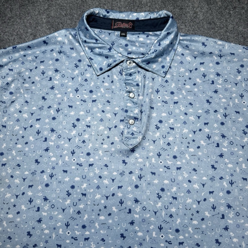 Rafter C Pearl Snap Polo Shirt Men XXL AOP Dessert Performance Western Cowboy